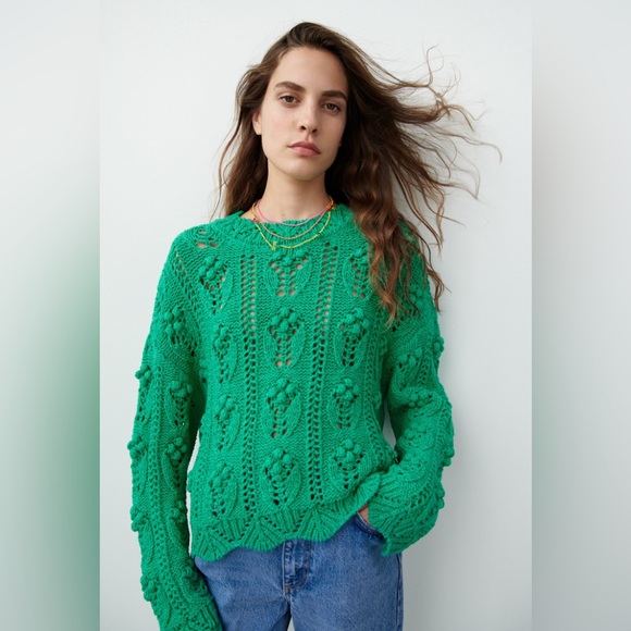 Zara Green Pom Pom Sweater - Picture 5 of 11